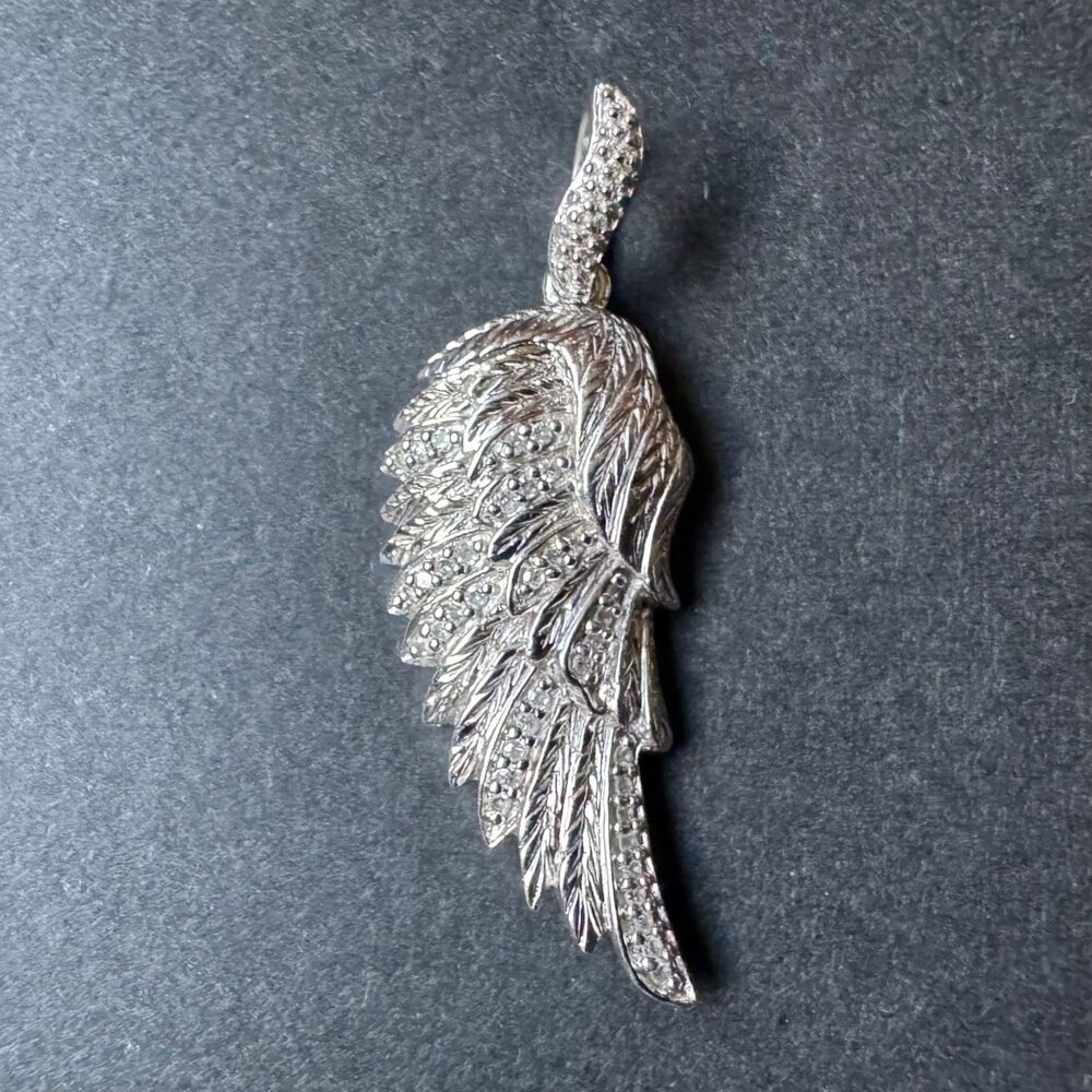 REAL DIAMONDS in STERLING SILVER BIRD /  ANGEL WING PENDANT Vintage Estate 925